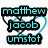 Pixelated text displays three names in cyan letters on black rectangular backgrounds with a light blue heart outline behind them.