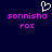 Dark blue background with pink pixelated text 'sonnisha' and 'rox', a white heart outline above the left text block.