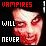 Animated contact sheet of a vampire-themed icon with red and white text over a pixelated face, showing frame-by-frame animation changes in text color and facial expression.