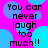 A static image with bright pink background and blue circular shapes, displaying repeated black text "You can never laugh too much!!" in a pixelated font.