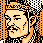 Pixelated 48x48 AIM buddy icon featuring a stylized male face with mustache, orange and black patterned background, and checkered transparency effect.