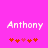 Pixelated text 'Anthony' on bright pink background with two of red and pink heart symbols below