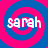 A 4-frame animated contact sheet showing a pixelated text icon with the name 'sarah' over pink and blue spiral backgrounds, where each frame displays slightly different text rendering artifacts.