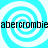 Four identical cyan and white spiral patterns arranged in a with black text repeating 'abercrombie' across the horizontal center of each quadrant