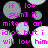 Pixelated text in bright pink on black background with gray and white circular shapes, repeating the phrase "if i lov suml it mite b an idiot but i will lov him".