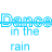 Animated sequence of blue text reading "Dance in the rain" with pixelated distortion across three on white background