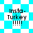 Four variations of a pixelated icon with 'Insta-Turkey !!!!!' text over different blue and white geometric backgrounds.