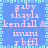 Pixelated blue background with light cyan border, displaying repeated pink text strings in a pattern