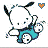 Animated character with white face and black ears holds a soccer ball, changing heart color from orange to green to yellow across frames.