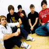 Six distinct group photos of young men in casual clothing arranged in a , with one image featuring the text "Silverstein" on a blue sky background