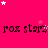A bright pink background features repeated text 'rox starz' in black pixelated font, scattered white and light pink stars, with a gray rectangle partially obscuring the bottom-right corner.