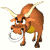 Brown cartoon bull with large curved horns and a yellow underbelly, wearing a silver ring in its nose, shown in multiple poses with slight variations in stance and head position.