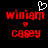 Pixelated red text 'wimiam' and 'Cayey' with a small red heart below, one version featuring an additional white pixelated heart above the top text.