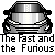 Pixelated silver car with black accents and headlights, positioned above stylized text reading 'The Fast and the Furious' on a gray background.