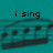 Teal background with musical notation, text reading 'i sing for you', and a pixelated '<3' symbol.