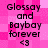 Pixelated pink and white checkered background with repeated text "Glossay and Baybay forever <3" in black blocky font.