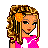 Pixel art contact sheet showing three frames of an animated icon featuring a cartoon girl with blonde hair and pink clothing, alongside text reading "Be who not wat you wanna see" in pixelated pink font.