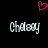 A black background features a pink pixelated heart above two identical pixelated text strings reading 'Chaloo' in gray.