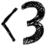 Black pixelated symbols resembling a left angle bracket and number three on white background, rendered in low-resolution style with visible dithering.