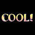 Animated sequence of 'COOL!' text in metallic gradient colors with varying rotations and reflections on black background.