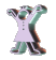 Animated sequence of a stylized figure in light purple dress with three buttons, performing repeated arm and leg movements against gray background.