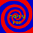 Four identical spiral patterns in red and blue with green text reading 'Harry Fox' at the center of each.