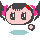 Pixelated cartoon character with pink cheeks, black hair, and yellow accents on gray background; six distinct facial expressions arranged in two