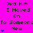 A bright pink background displays repeated text "Ova Him I Moved On To Someone New" with blue heart symbols, where the hearts animate by changing from single to stacked configurations.