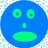 A static pixelated icon shows a blue circular face with green eyes, nose, and mouth against a light checkered background.