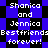 Pixelated text on a blue and black checkered background with repeated 'Shanica and Jenna Bestfriends forever!' phrases.