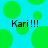 Pixelated green circles float on a cyan background with repeated 'Kari!!!' text in black pixelated font.