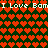 Pixelated icon with repeating red hearts on dark green background and white text "I Love Eam" in two horizontal bands.