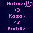 Pixelated pink text and symbols on dark blue background, showing three names with heart symbol above first name.