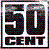 Static 49x49 pixel buddy icon featuring large dark blue numerals "50" above smaller dark blue text "CENT" on white background with black border and colorful dithering effects.