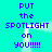 Two identical vertical text blocks on cyan background with blue pixelated text and white light effects.
