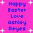 Pixelated text on bright pink background with white starbursts; identical static frames show 'Happy Easter Love Ashley Reyes' repeated twice in blue block letters.