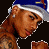 A 4x4 contact sheet of a pixelated animated icon featuring a person with tattoos and a blue cap, surrounded by repeated green text phrases on dark backgrounds.