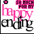 Animated contact sheet of 8 frames showing a repeating pattern with pink and black text on white background, featuring "so much for my" at top corners and "happy ending" in large overlapping letters.