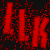 Red and black pixelated text 'LLK' repeated in vertical on a split background with gray bottom section