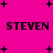 A static image with a bright pink background featuring scattered black plus signs and two lines of pixelated text reading "STEVEN STEVEN" above "STEVEN : STEVEN".