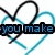 Six heart-shaped icons with overlapping black and cyan outlines, each containing a segment of text in blue pixelated font on a dark background.