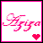 Pixelated pink cursive text 'Saya' with a heart symbol below, displayed in two adjacent frames where the heart changes from bright pink to dark brown.