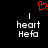 Red pixelated heart symbol above two identical text blocks reading 'heart' and 'Hefa' on black background.