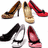 A static image shows six high-heeled shoes on a white background, with pink text reading 'can't', 'live', 'without', and three '<3' symbols on a pink background.