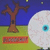 Pixelated scene with a brown tree, blue sky, green ground, and large white moon with a blue eye-like feature.