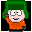 Pixelated cartoon character with green hair, orange jacket, and gray gloves against black background; left eye slightly larger than right eye in first frame.