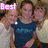 Four identical group photos of three people in a , each with different overlaid text: Best, Friends, Forever, and <33