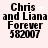 Black text on light pink background reads "Chris and Liana Forever 582007" with animated white heart and star effects in top-right corner.