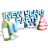 Animated sequence showing a cartoon figure holding a 'HAPPY NEW YEAR' banner with traffic cones, transitioning from left to right across frames.