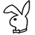 Black and white pixelated bunny outline with a single circular eye, displayed on both light and dark backgrounds.